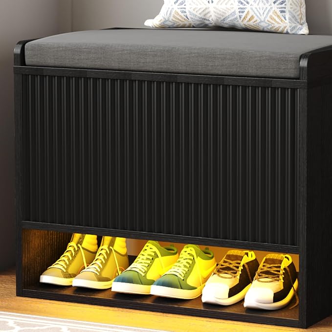 HOMEFORT 23.6" Fluted Shoe Storage Bench, Small Entryway Bench - Image 8