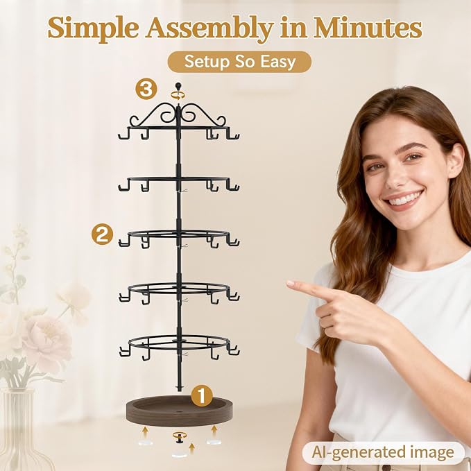 MODOWEY Earring Holder Organizer Rotating Display Tree Rack, 50 Hooks Earring - Image 7