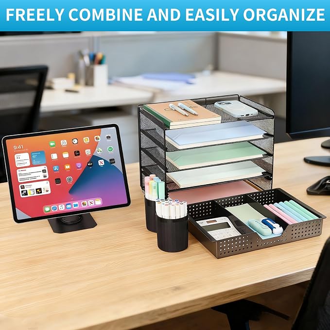 LEKETREE Desk Organizer and Accessories, 5-Tier Paper Letter Tray Organizer - Image 7
