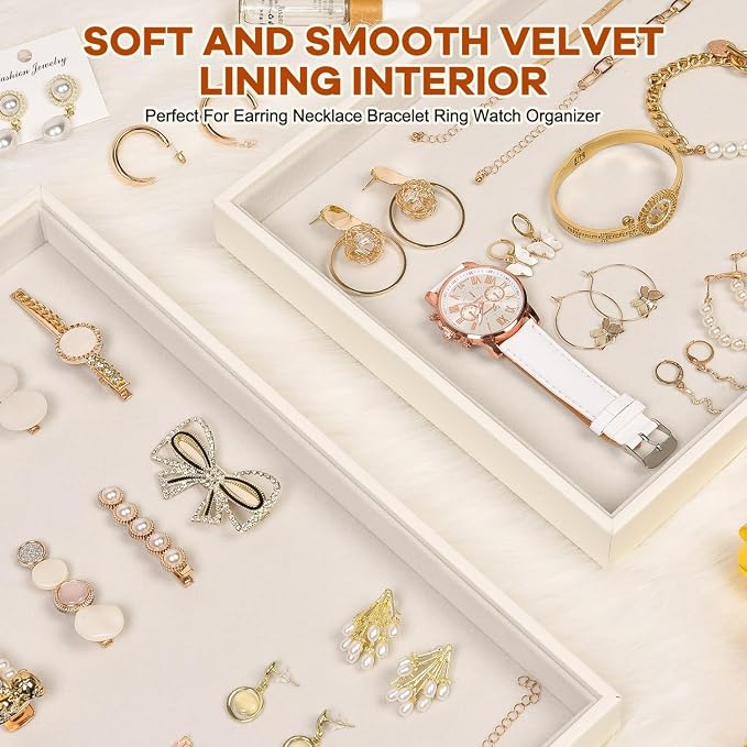 Beige Velvet Jewelry Trays for Drawers Black Jewelrys Display Tray Stackable - Image 2