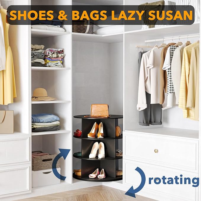 SpaceAid 3 Tier Rotating Shoe Rack Tower, Spinning Shoe Display Lazy Susan - Image 4