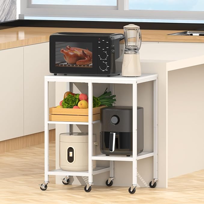 Kitchen Microwave Cart with Wheels, Coffee Bar Table Station, 4-Tier Rolling - Image 4