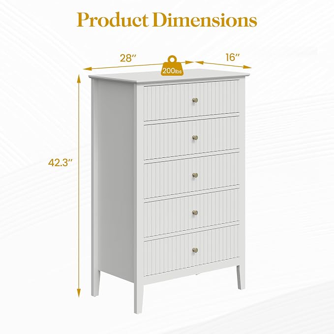 RoyalCraft White Fluted 5 Drawer Dresser - Image 2