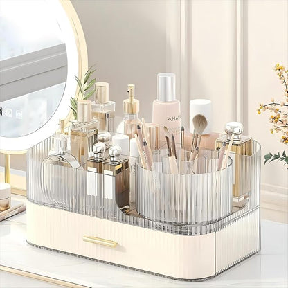 DASITON Makeup Organizer with Drawers and Rotating Makeup Brush Holder - Image 2