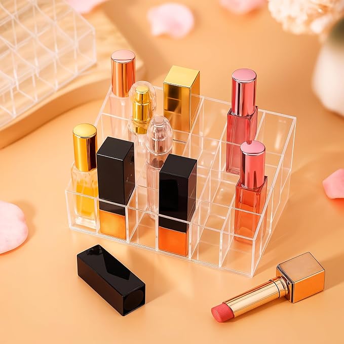 4 Pack Acrylic Lipstick Holder Organizer, 24 Slot Clear Lip Gloss Holder - Image 7