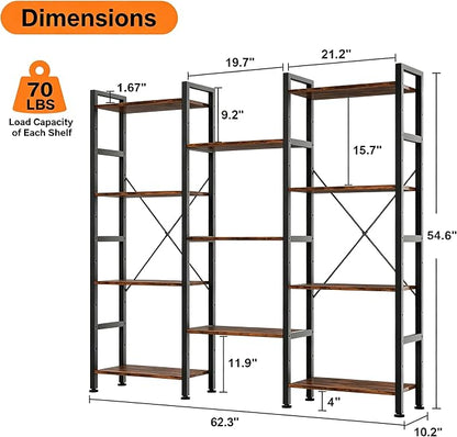 HealSmart Triple Column 4 Tier Bookshelf, Industrial Bookcase - Image 2