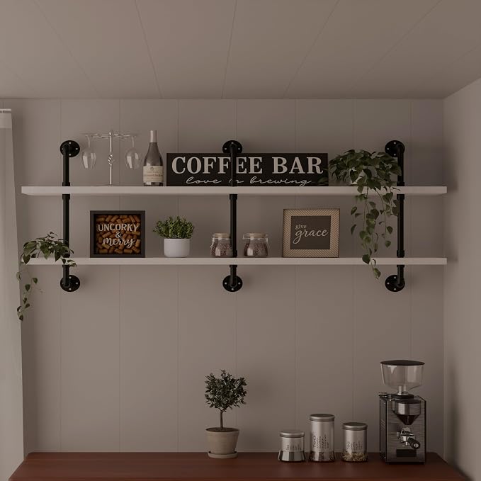 HDDFER Industrial Pipe Shelving Rustic White Pipe Wall Shelves Industrial by industrialpipeshelving