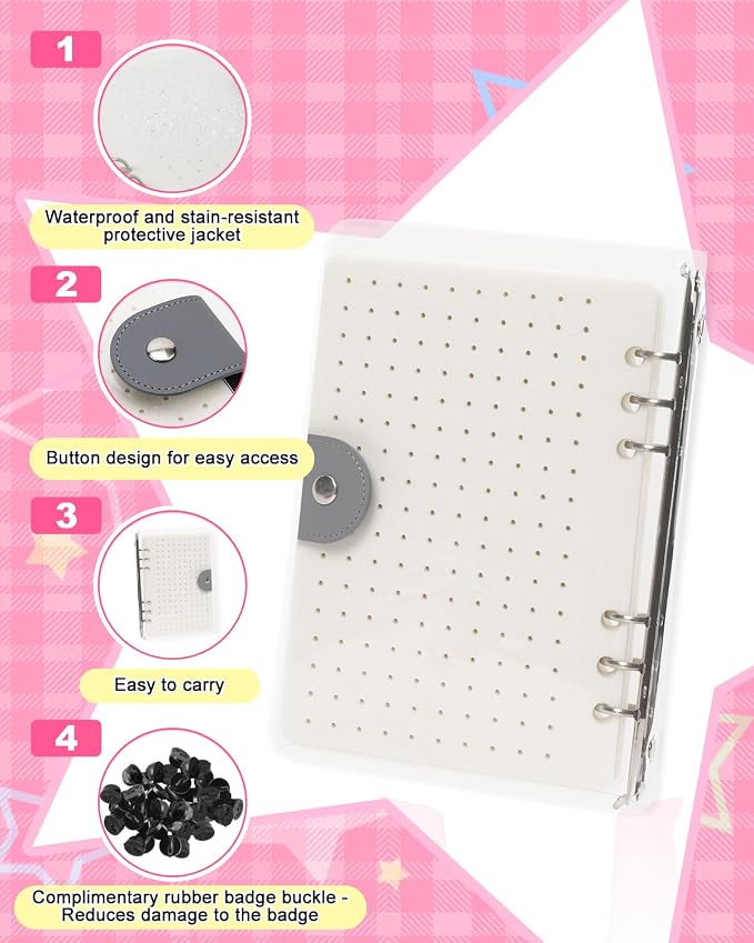 UCEC White Enamel Pin Display Book & 50 PCS Pin Backs, A5 Binder Album - Image 5