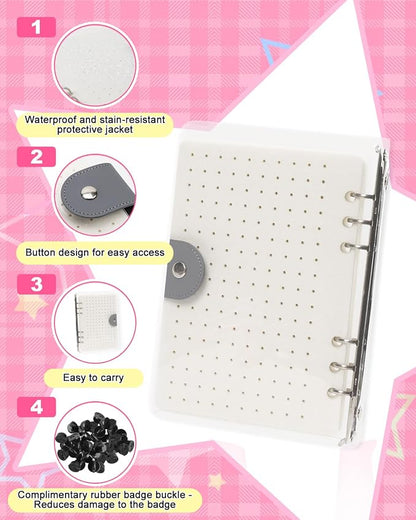 UCEC White Enamel Pin Display Book & 50 PCS Pin Backs, A5 Binder Album - Image 5
