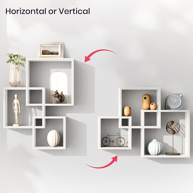 Ballucci Modern Interlocking Cube Floating Shelves, Wall Mount Wood Square - Image 4