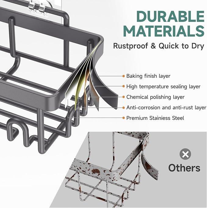Veken Rustproof & Waterproof Shower Caddy 6-Pack, No Drilling Adhesive Shelves - Image 4