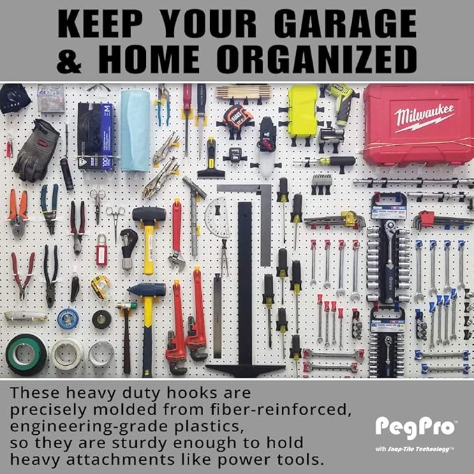 PegPro® J Hooks Kit for Standard “Wood Fiber” pegboard – Durable Plastic - Image 3