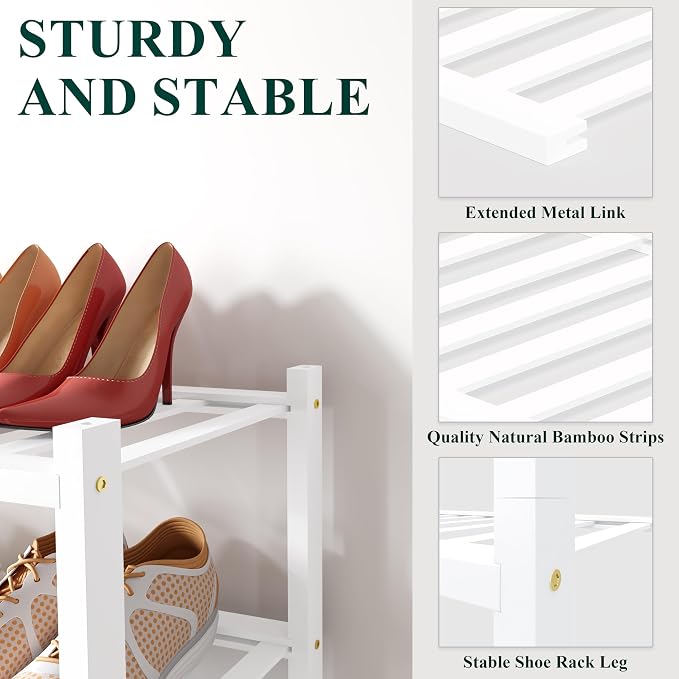 Smiry Bamboo Shoe Rack for Closet, 5 Tier Small Wooden Stackable Shoe Organizer - Image 2