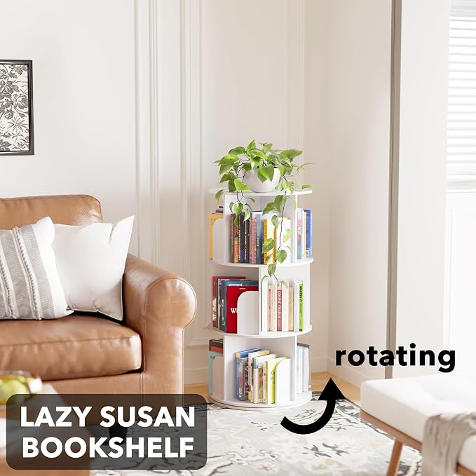 SpaceAid Cross Style 3 Tier Rotating Bookshelf, Spinning 360 Bookcase Lazy - Image 4