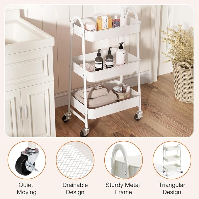 NEWBULIG 3-Tier Metal Rolling Cart - Image 2