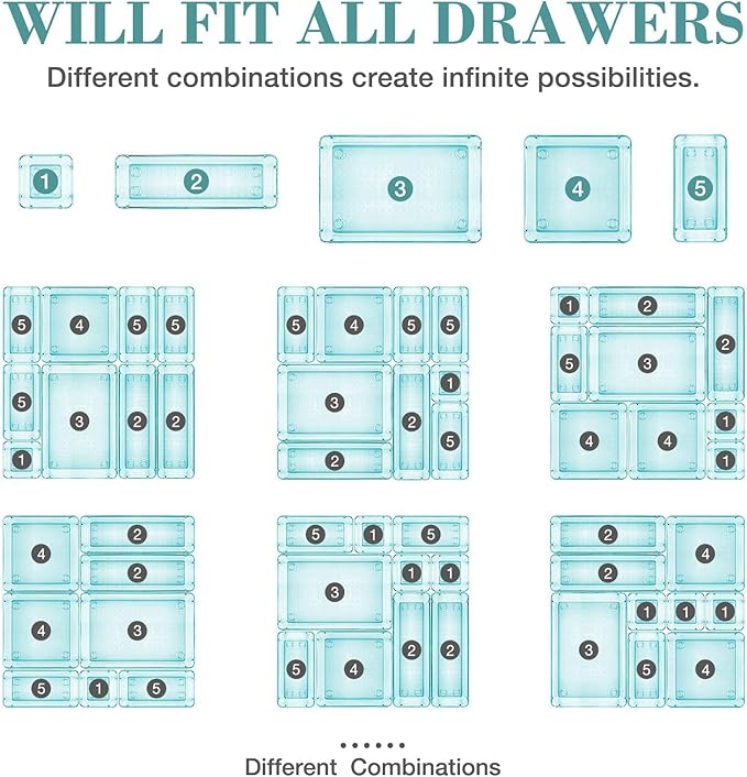13 PCS Drawer Organizer Set, 5 Varied Size Bathroom and kitchen Drawer cabinet - Image 4