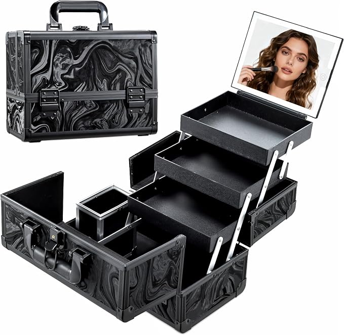 Travel Makeup Case with LED Lighted Mirror by Faquenc