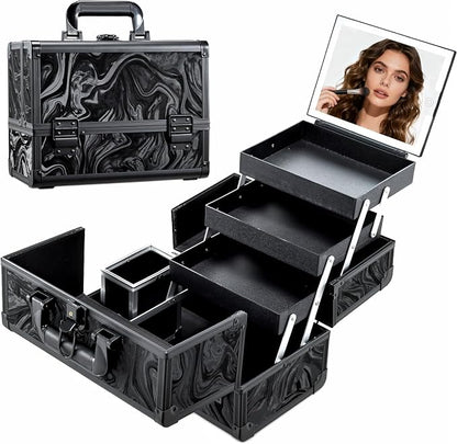 Travel Makeup Case with LED Lighted Mirror by Faquenc