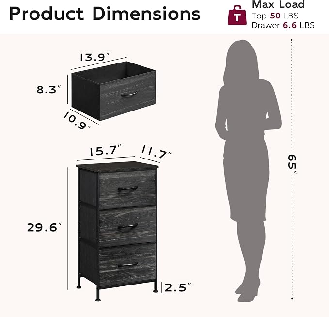 WLIVE Small Dresser Nightstand for Bedroom, 3 Drawers, Compact nightstand - Image 3