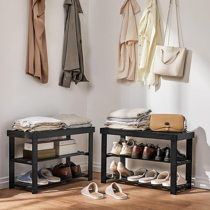 Pipishell Bamboo Shoe Rack Bench, 3 Tier Sturdy Shoe Organizer, Storage Shoe - Image 2