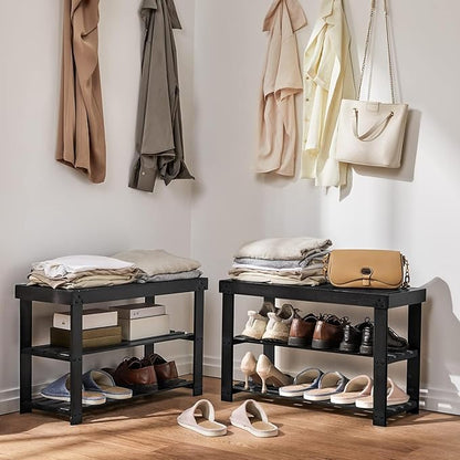 Pipishell Bamboo Shoe Rack Bench, 3 Tier Sturdy Shoe Organizer, Storage Shoe - Image 2