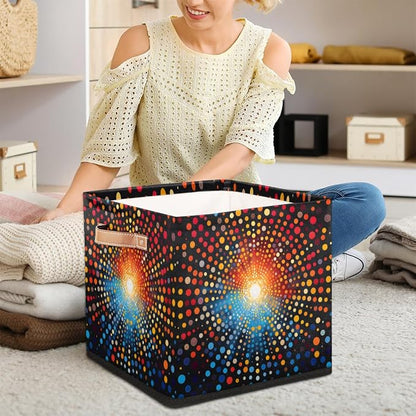 TropicalLife 13x13x13 Inch Large Fabric Storage Cube Colorful Polka Dots - Image 3
