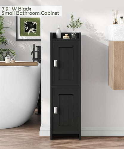 Akxomel Small Bathroom Cabinet Narrow Toilet Paper Organizer Black | 7.9''D x - Image 4