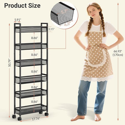 6 Tier Slim Storage Cart, Narrow Cart - Image 2