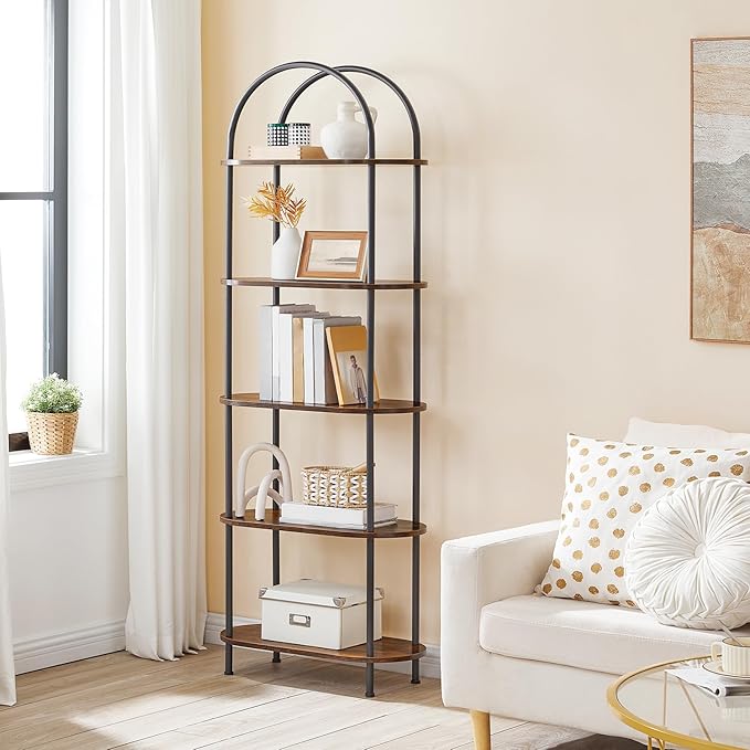 HOOBRO 5 Tier Open Bookshelf, Industrial Arched Bookcase Display Shelf Rack - Image 4