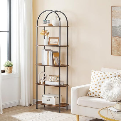 HOOBRO 5 Tier Open Bookshelf, Industrial Arched Bookcase Display Shelf Rack - Image 4