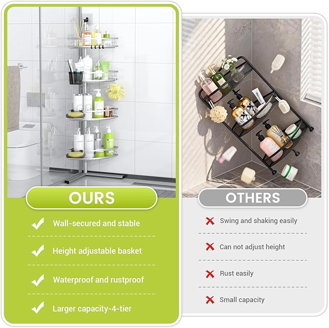 Aitatty Standing Shower Caddy Corner: 4-tier Rustproof Shower Organizer Shelf - Image 3