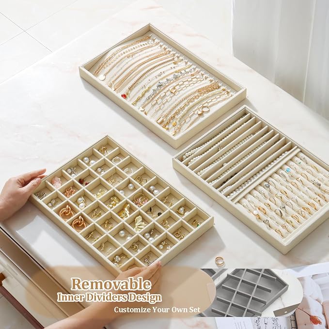 Large Velvet Jewelry Tray 2 Pack Stackable Jewelry Display Drawer Inserts Trays - Image 5
