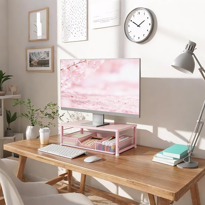 Small Pink Laptop Stand for Desk, Monitor Stand, Office Desk Accessories - Image 2