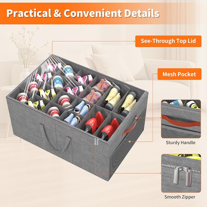Aokeyee 2 Pack Shoe Organizer for Closet, Large Shoe Storage Box Fits up to 48 - Image 4
