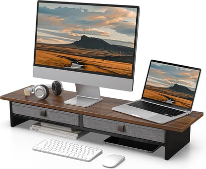 Fenge Monitor Stand with Drawer, 2 Tiers Dual Monitor Riser by Fenge