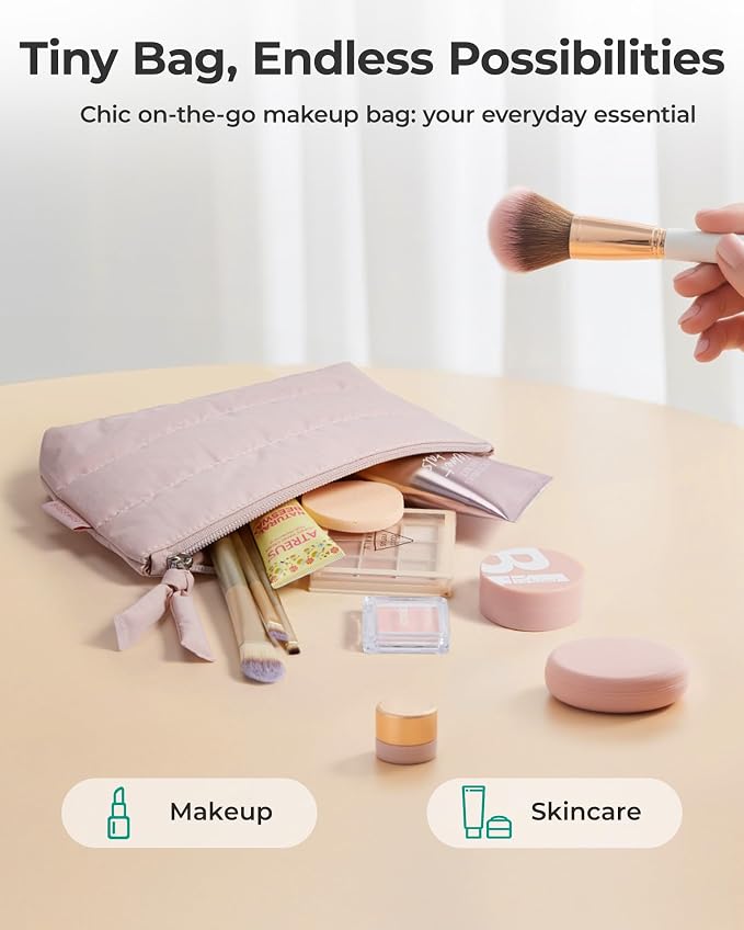 BAGSMART Small Makeup Bag, Machine Washable Puffy Cosmetic Pouch | 1.6" slim - Image 2