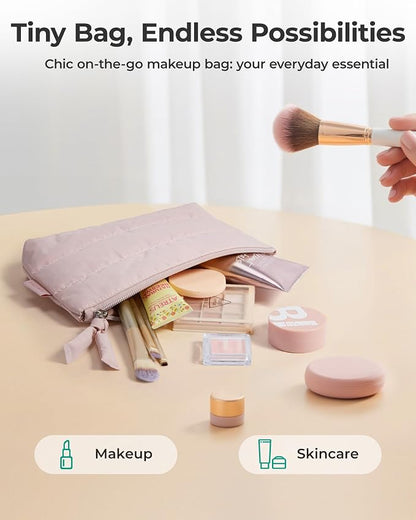 BAGSMART Small Makeup Bag, Machine Washable Puffy Cosmetic Pouch | 1.6" slim - Image 2