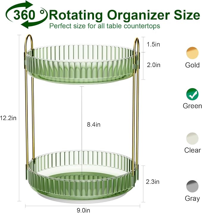 GTI 360°Rotating Makeup Organizer, 2 Tier Bathroom Counter Organizer, Large - Image 3