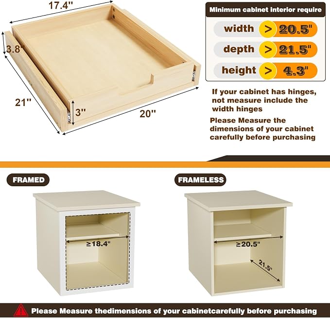 Pull Out Cabinet Organizer, 1 Tier Soft Close Slide Out Wooden Pull out Drawers - Image 3