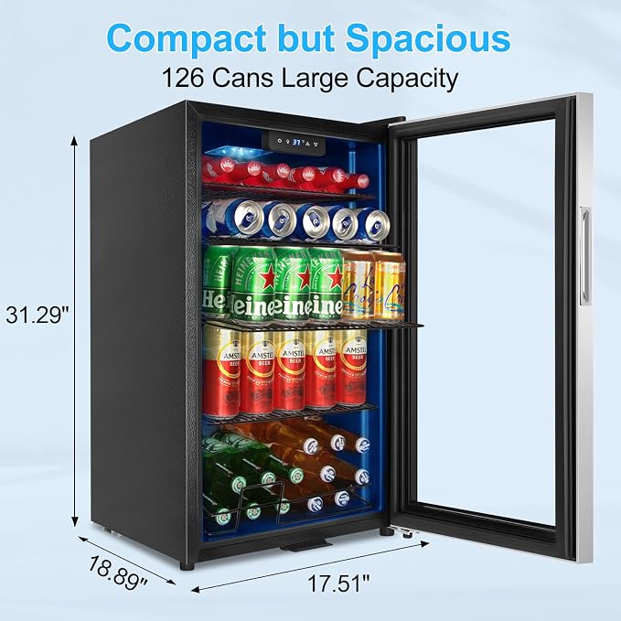 Beverage Refrigerator 126 Can, Mini Beverage Fridge Small Beverage Cooler - Image 3