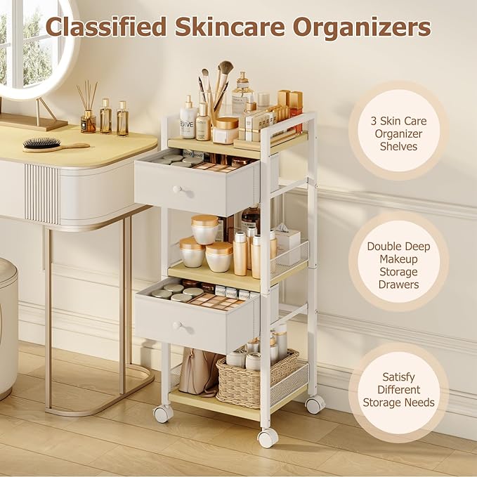 Flycity Rolling Makeup Organizer Cart, Floor Skincare Organizers Storage - Image 5