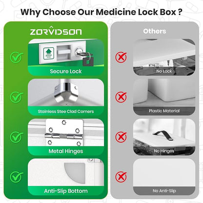 Medicine Lock Box with Keys, Small 12x7x7.7in, Aluminum Child-Safe Lock | - Image 3