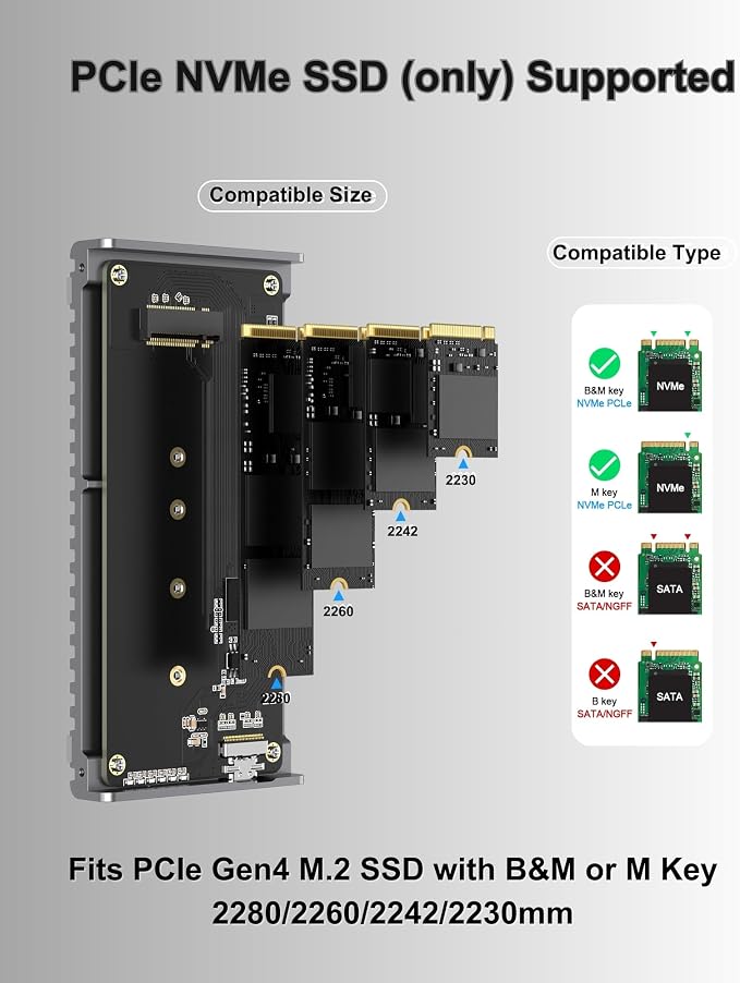Noiseless 40Gbps M.2 NVMe Enclosure, USB C Aluminum External SSD Enclosure - Image 5