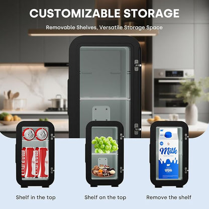 Enventor Mini Refrigerator, 6L/ 8 Can Compact Skincare Fridge AC+DC Power - Image 2