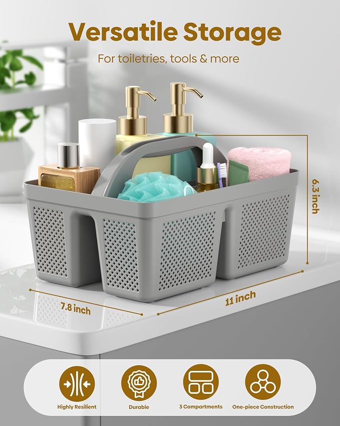 4 Pack Portable Shower Caddy, Integrated Handle, Reinforced Plastic, Organizer - Image 3