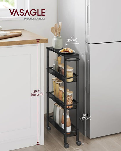 VASAGLE Slim Rolling Cart, 4-Tier Storage Cart, Narrow Cart - Image 2