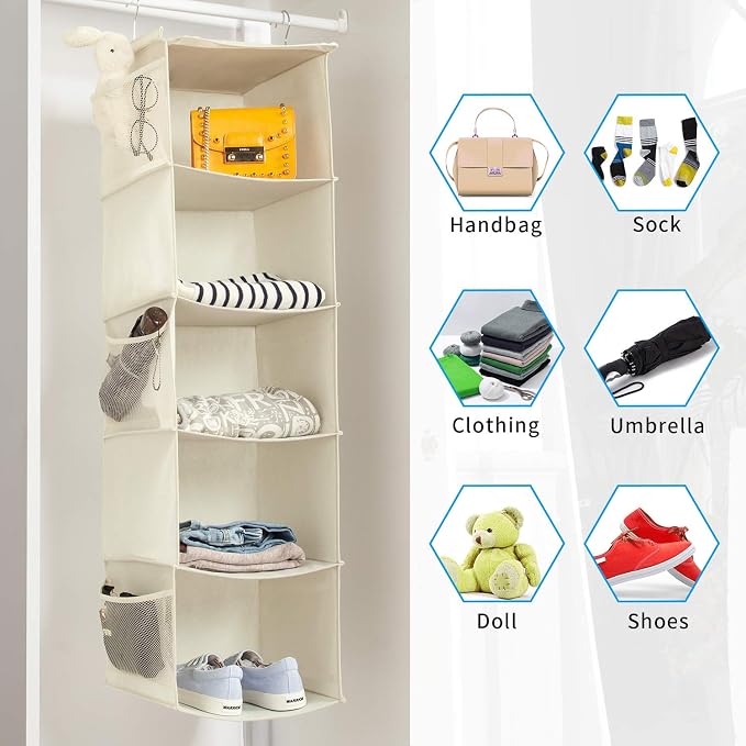 BrilliantJo 5 Shelves Hanging Closet Organizer, 2 Pack Hanging Storage - Image 5