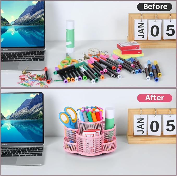 Topwey Pink Pen Holder for Desk, Rotating Pencil Holder, Cup Holder for Desk - Image 5