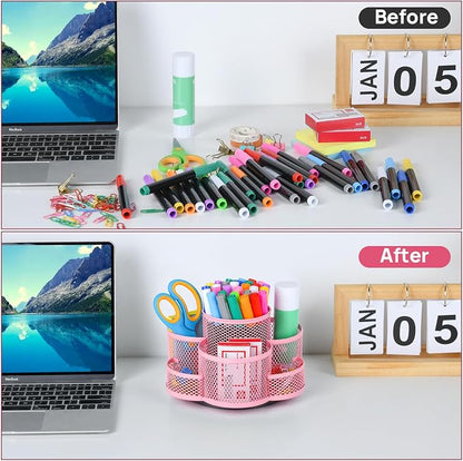 Topwey Pink Pen Holder for Desk, Rotating Pencil Holder, Cup Holder for Desk - Image 5