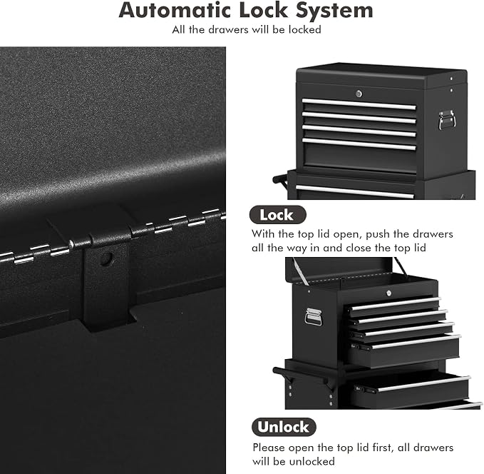 Goplus Rolling Tool Chest, 6-Drawer Tool Box Organizer w/Auto Locking System & - Image 5